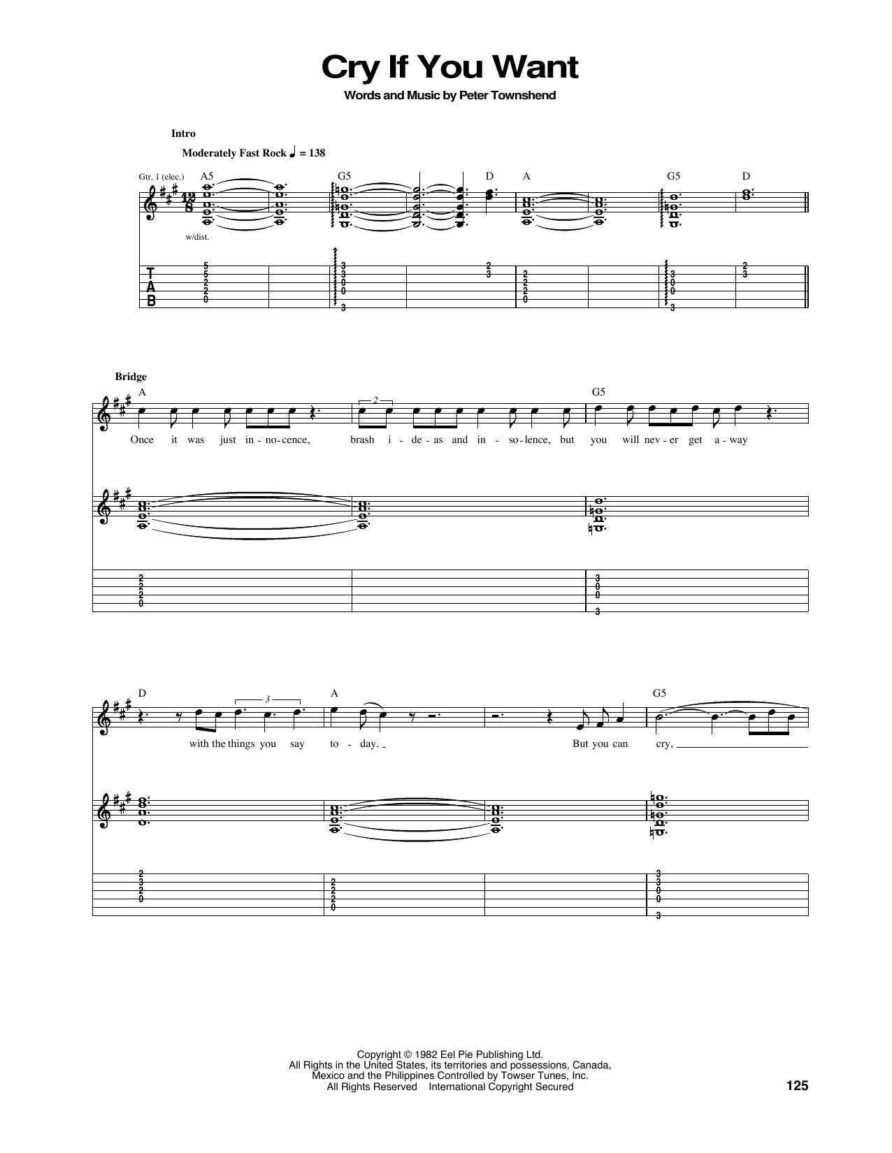 Cry If You Want (Guitar Tab) von The Who