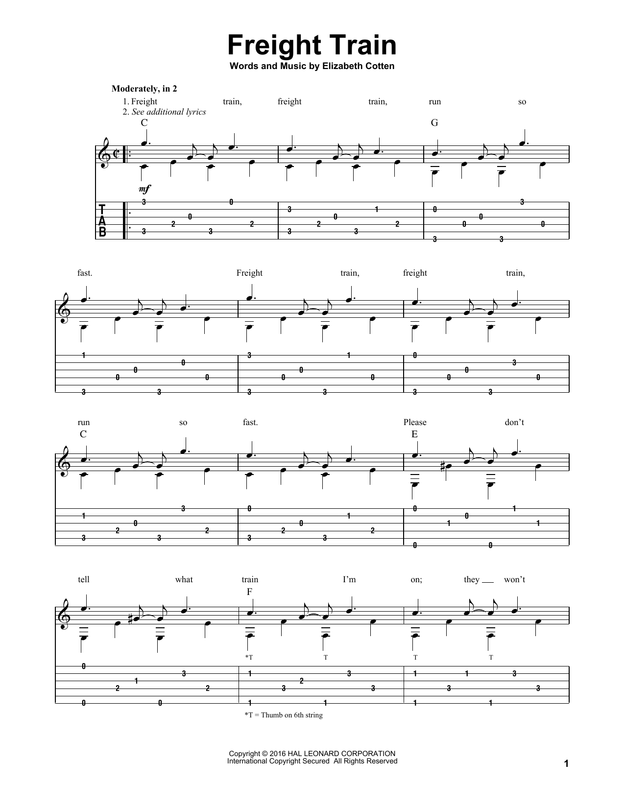 Freight Train (Solo Guitar) von Elizabeth Cotten