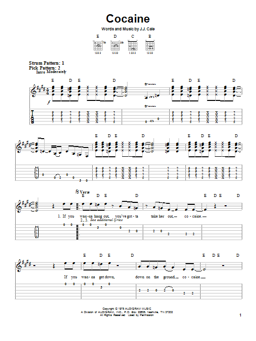 Cocaine (Easy Guitar Tab) von Eric Clapton