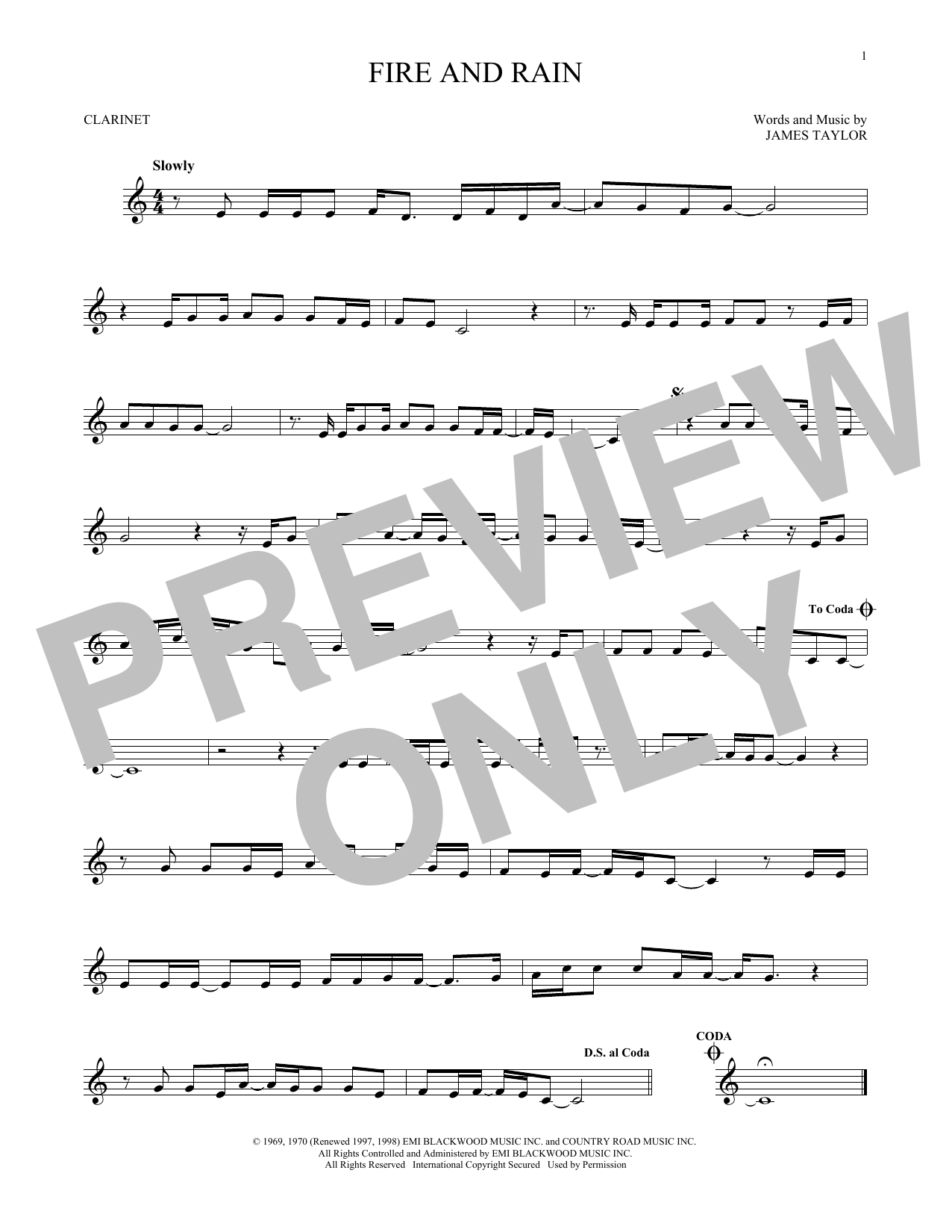 Fire And Rain (Clarinet Solo) von James Taylor