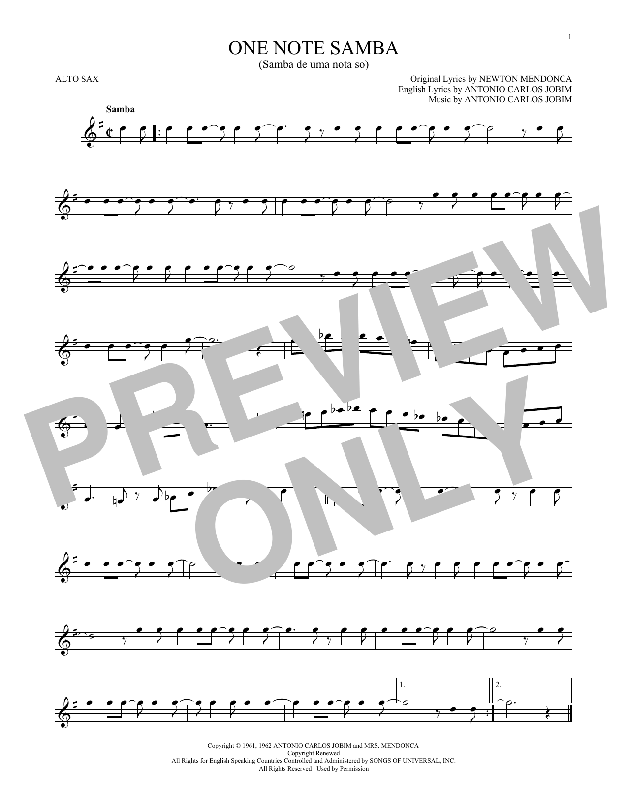 One Note Samba (Samba De Uma Nota So) (Alto Sax Solo) von Antonio Carlos Jobim
