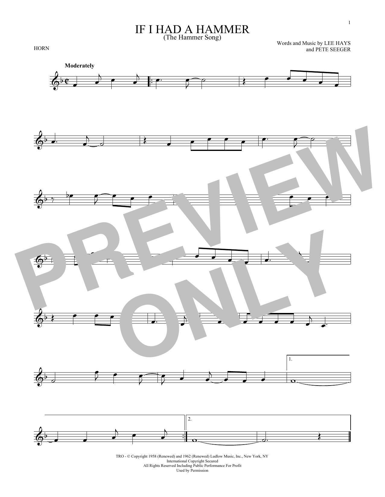 If I Had A Hammer (The Hammer Song) (French Horn Solo) von Peter, Paul & Mary