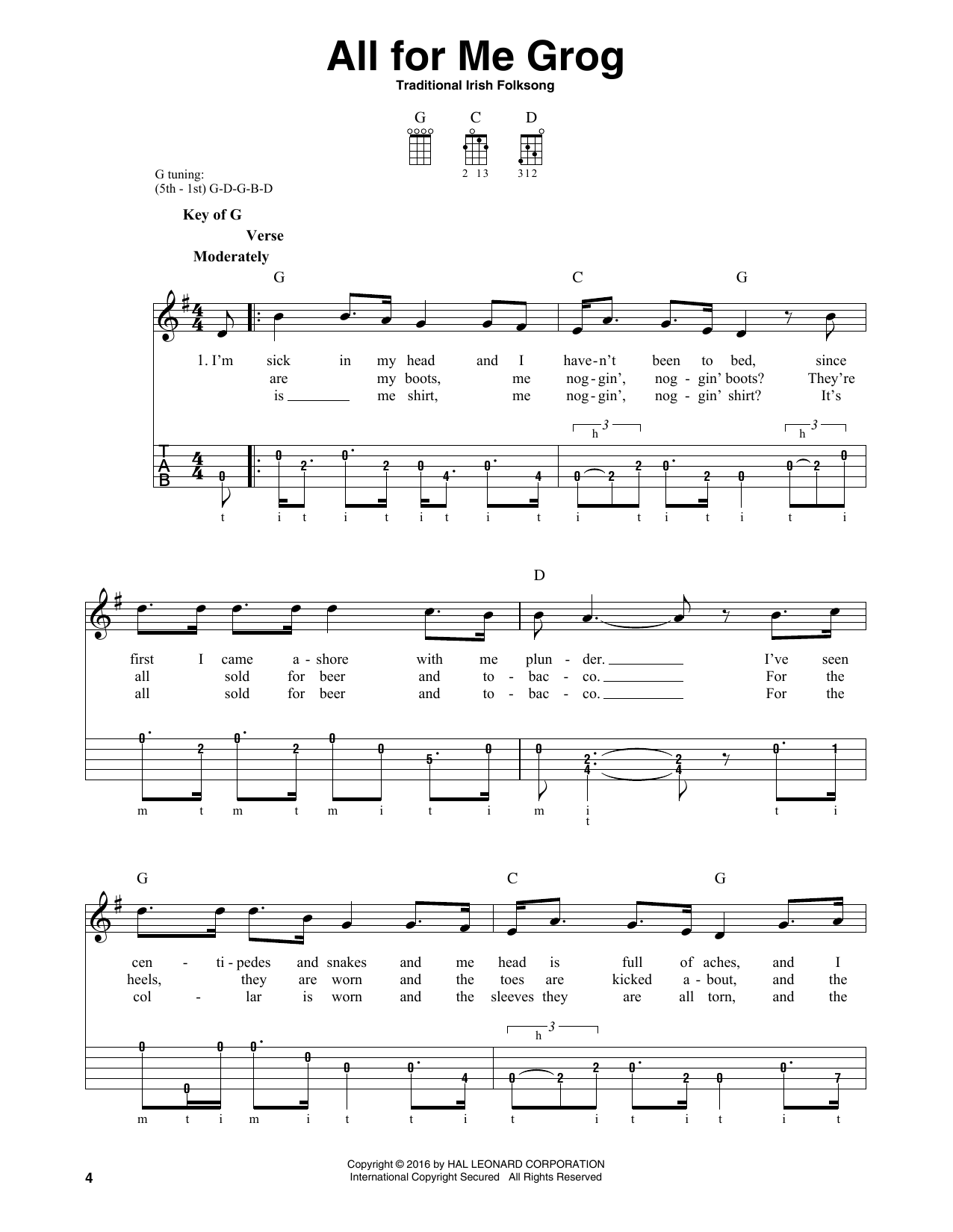 All For Me Grog (Banjo Tab) von Traditional Irish Folksong