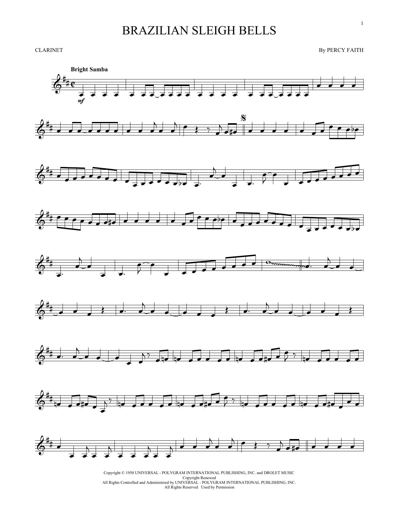 Brazilian Sleigh Bells (Clarinet Solo) von Percy Faith