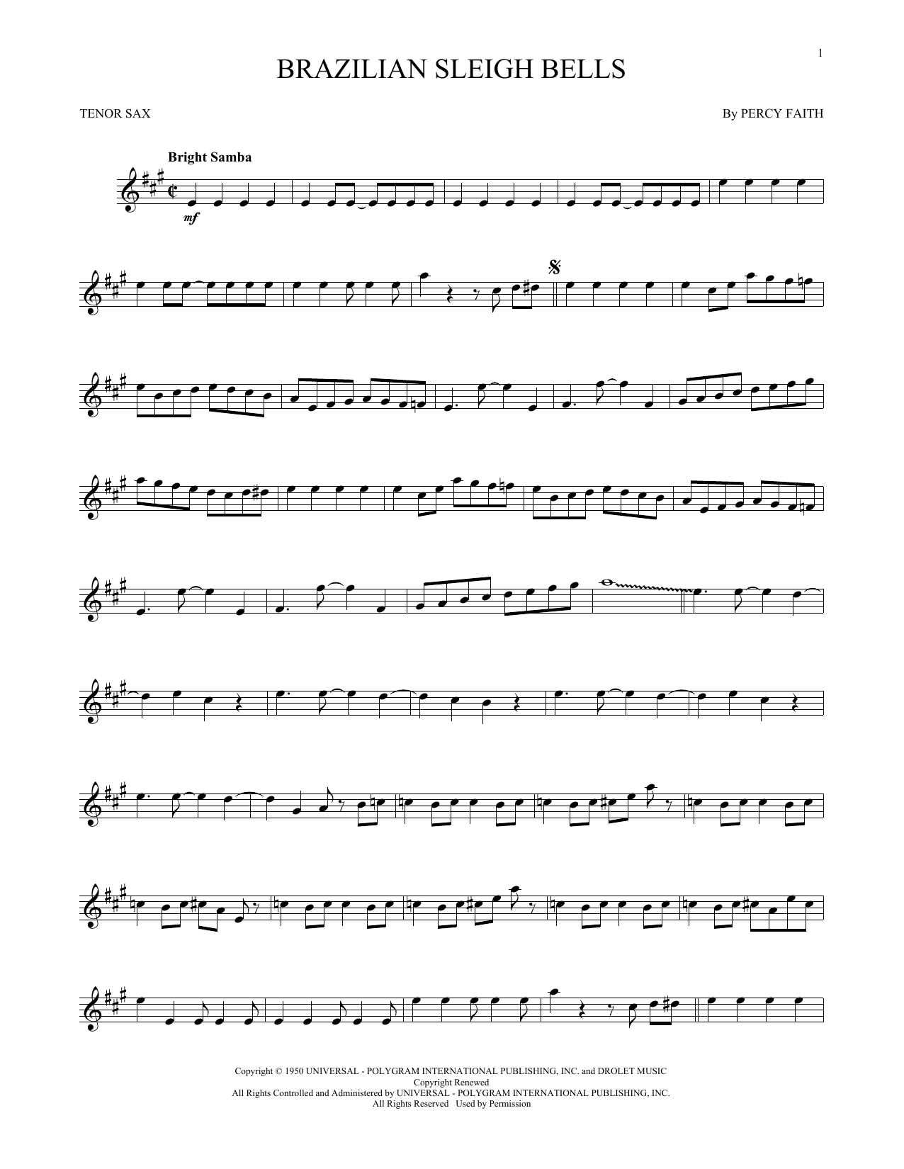 Brazilian Sleigh Bells (Tenor Sax Solo) von Percy Faith