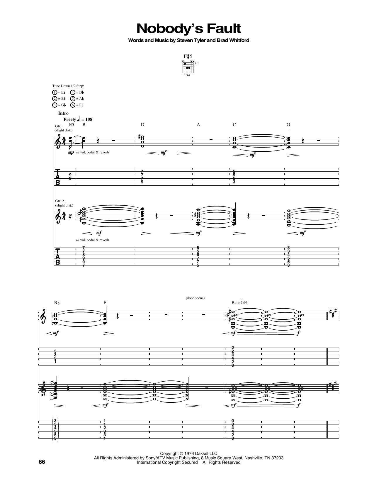 Nobody's Fault (Guitar Tab) von Aerosmith