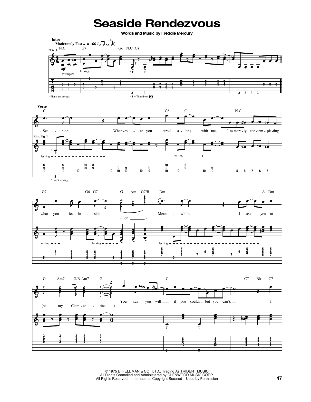 Seaside Rendezvous (Guitar Tab) von Queen