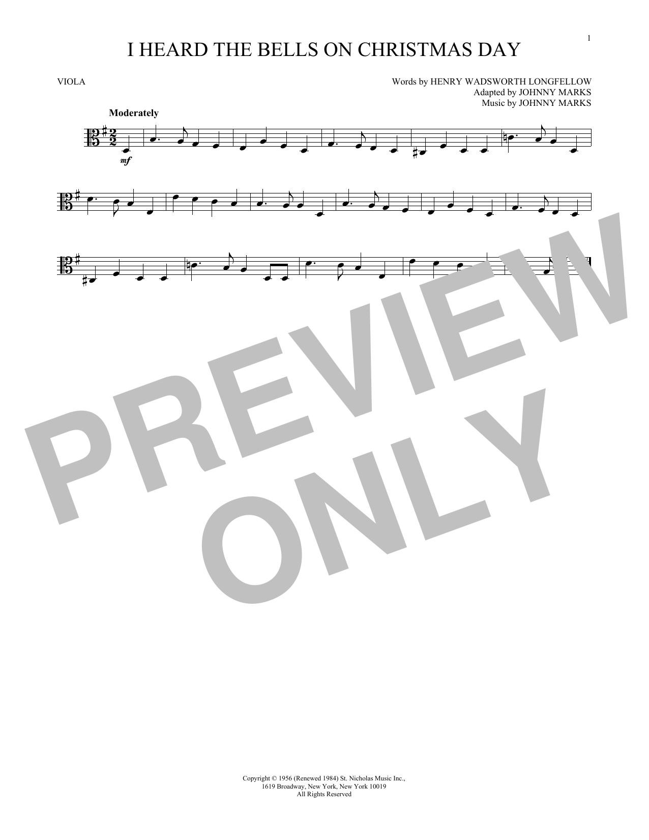 I Heard The Bells On Christmas Day (Viola Solo) von Henry Wadsworth Longfellow