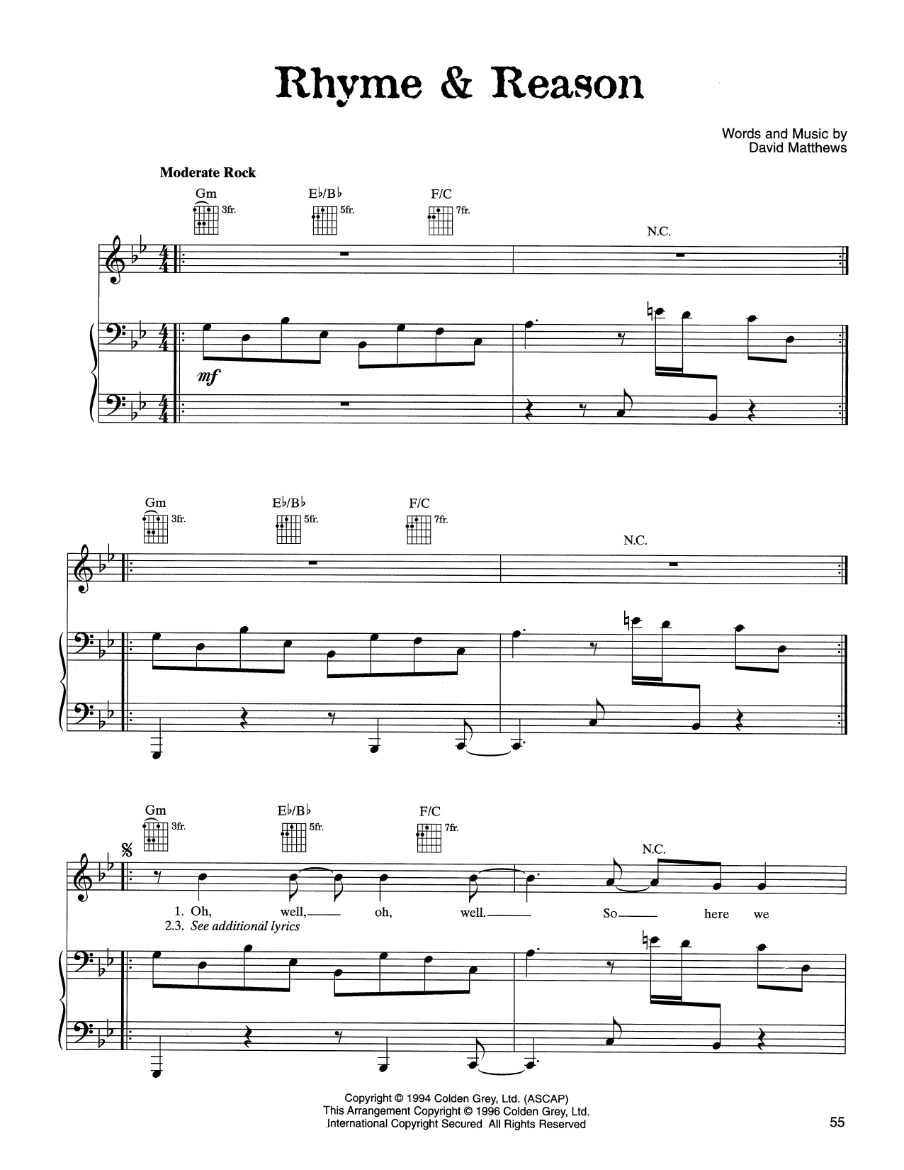 Rhyme & Reason (Piano, Vocal & Guitar Chords (Right-Hand Melody)) von Dave Matthews Band