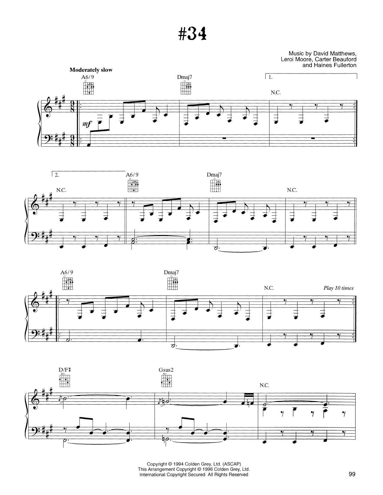 #34 (Piano, Vocal & Guitar Chords (Right-Hand Melody)) von Dave Matthews Band