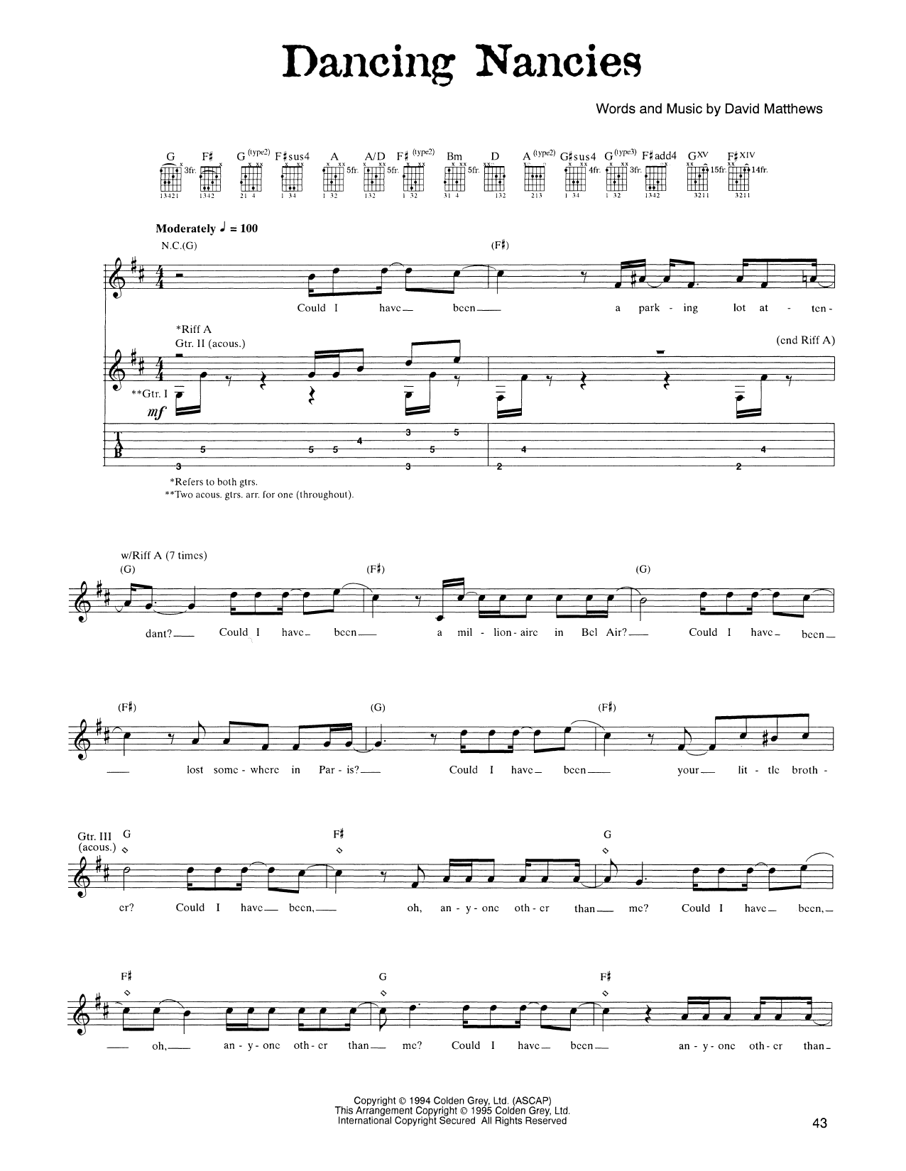 Dancing Nancies (Guitar Tab) von Dave Matthews Band