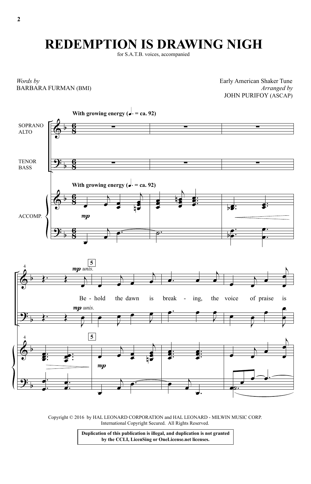 Redemption Is Drawing Nigh (SATB Choir) von John Purifoy