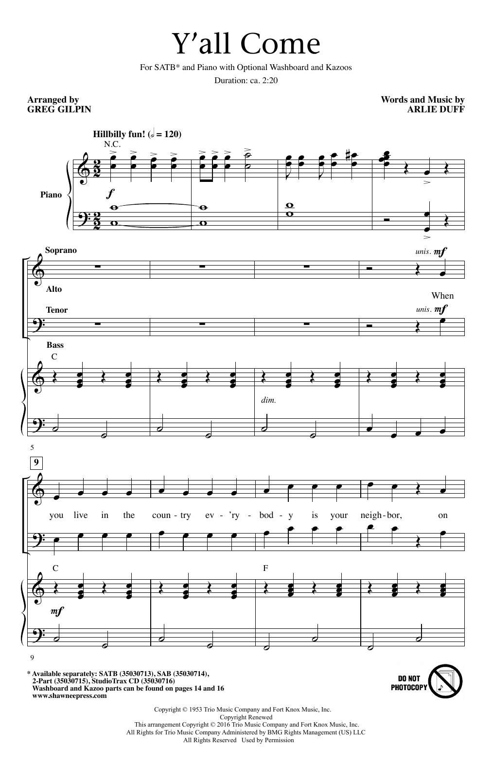 Y'All Come (SATB Choir) von Greg Gilpin