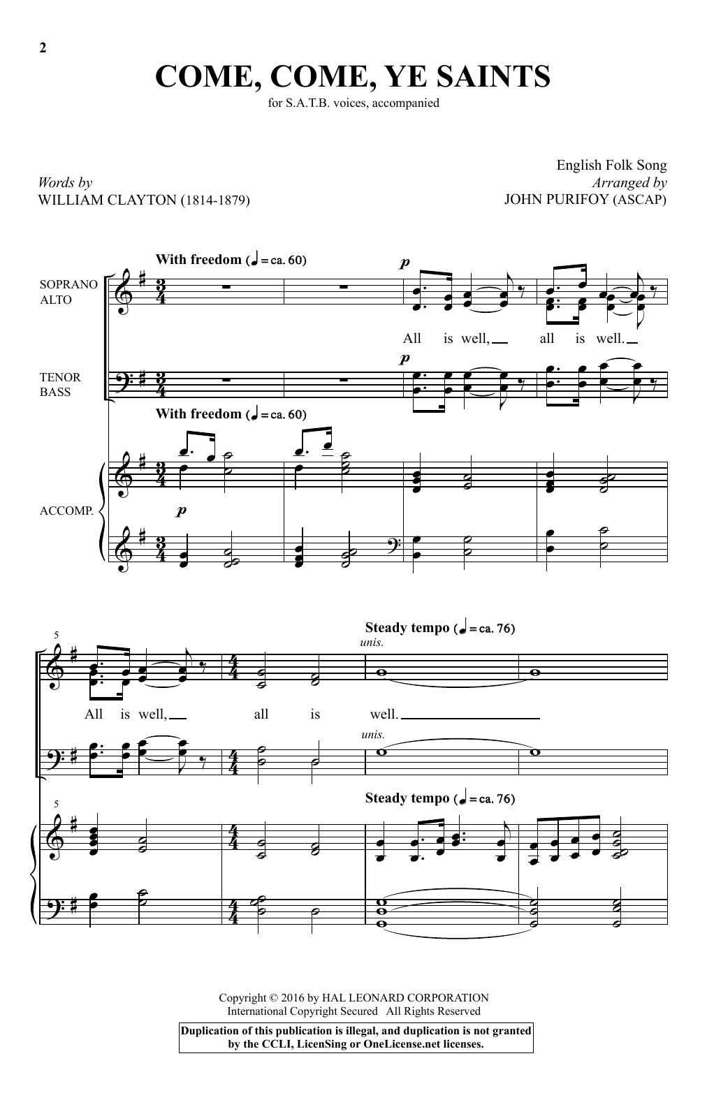 Come, Come, Ye Saints (SATB Choir) von John Purifoy