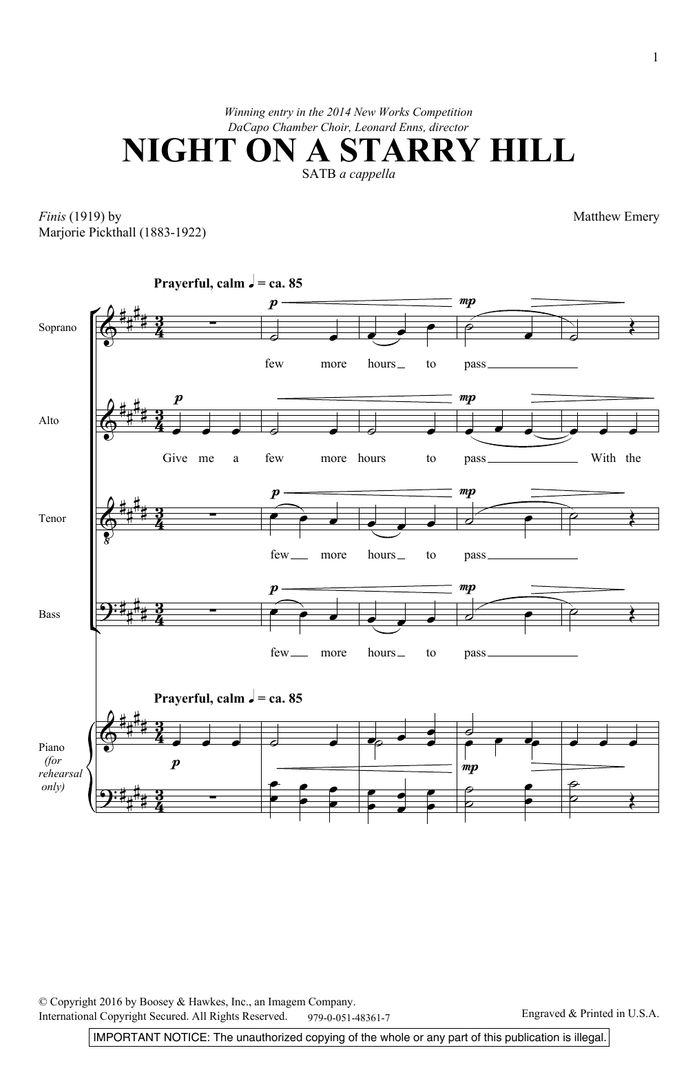 Night On A Starry Hill (SATB Choir) von Matthew Emery