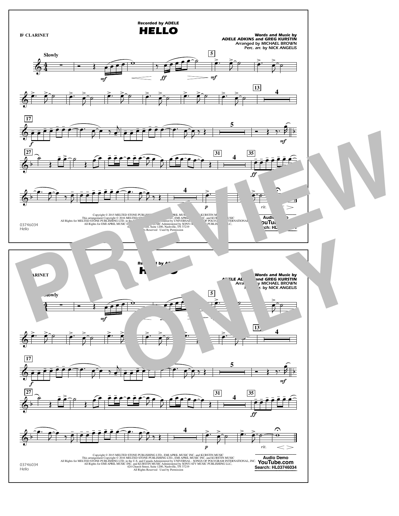 Hello - Bb Clarinet (Marching Band) von Michael Brown