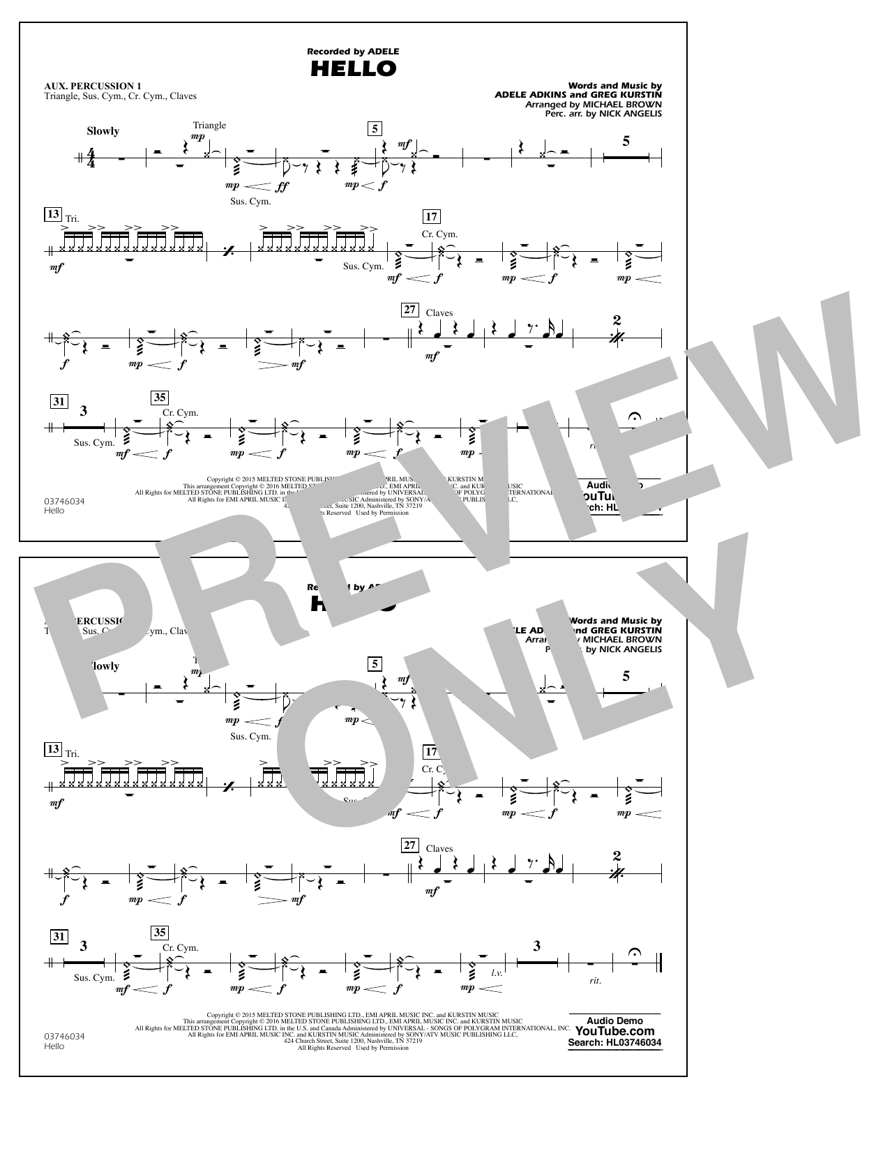 Hello - Aux. Percussion 1 (Marching Band) von Michael Brown