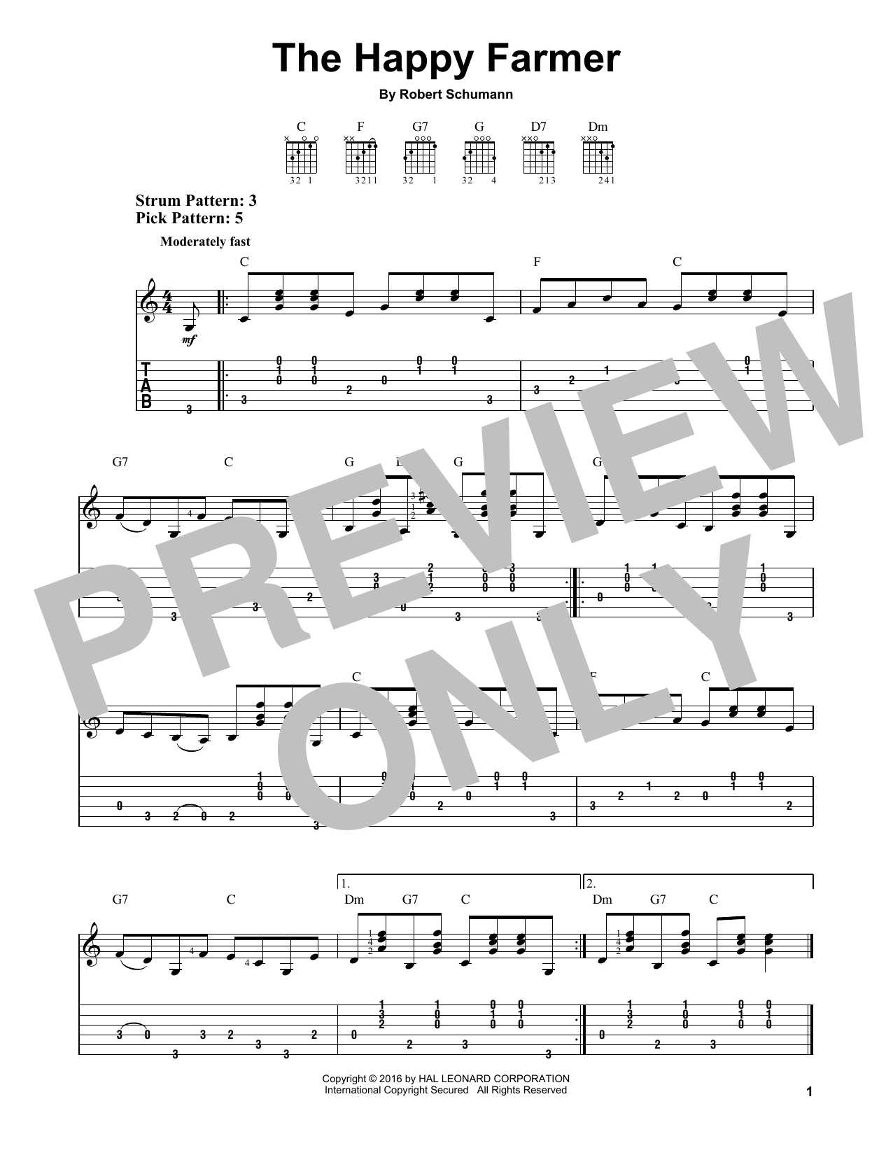 The Happy Farmer (Easy Guitar Tab) von Robert Schumann