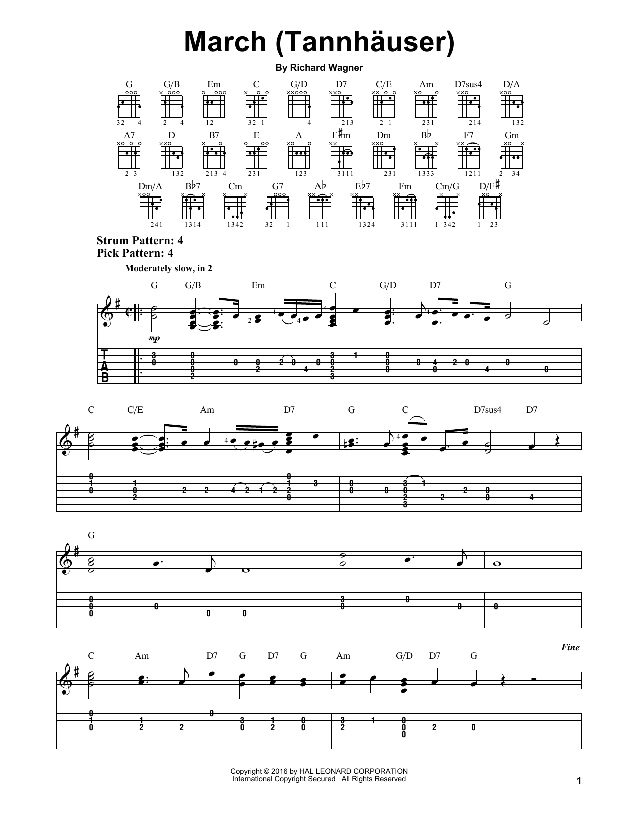 March (Tannhauser) (Easy Guitar Tab) von Richard Wagner