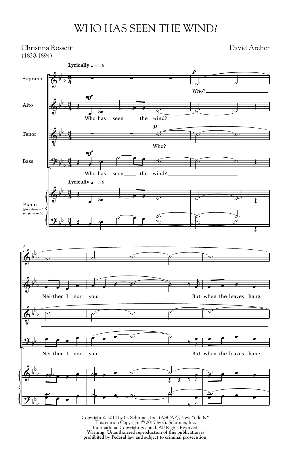 Who Has Seen The Wind (SATB Choir) von David Archer