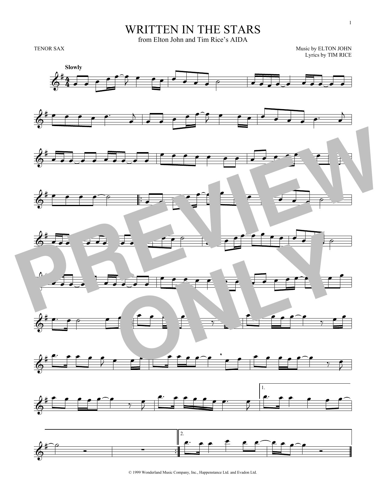 Written In The Stars (from Aida) (Tenor Sax Solo) von Elton John & LeAnn Rimes