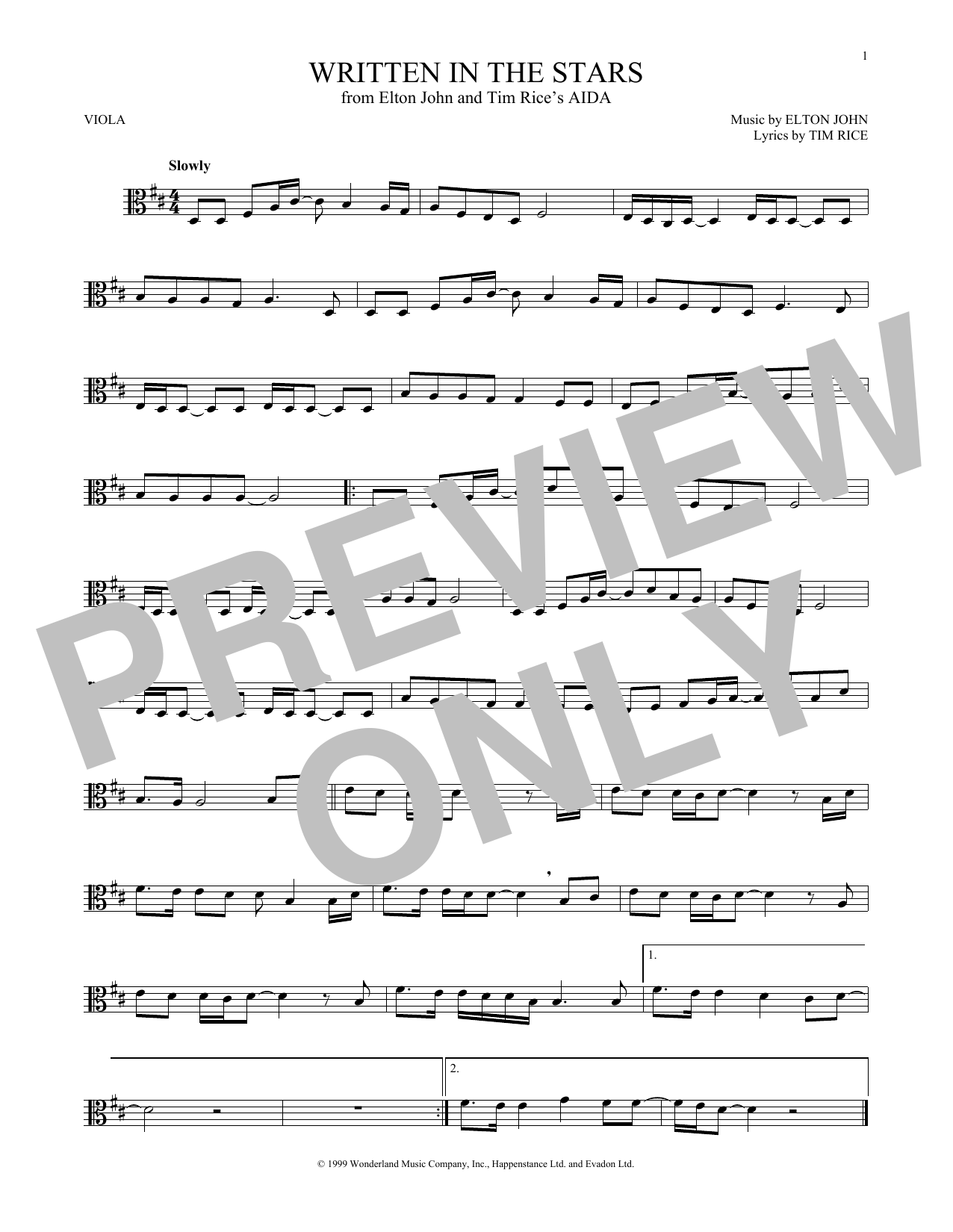 Written In The Stars (from Aida) (Viola Solo) von Elton John & LeAnn Rimes