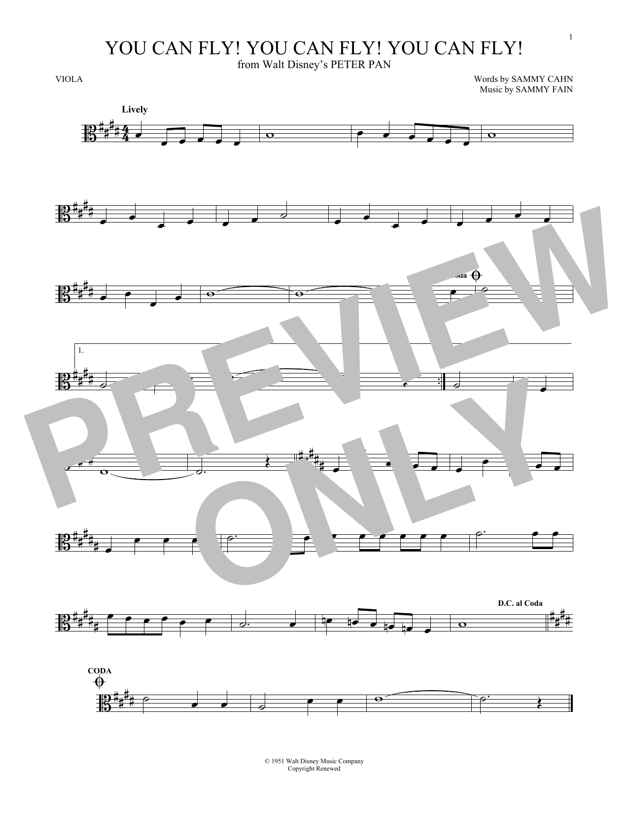 You Can Fly! You Can Fly! You Can Fly! (from Peter Pan) (Viola Solo) von Sammy Cahn