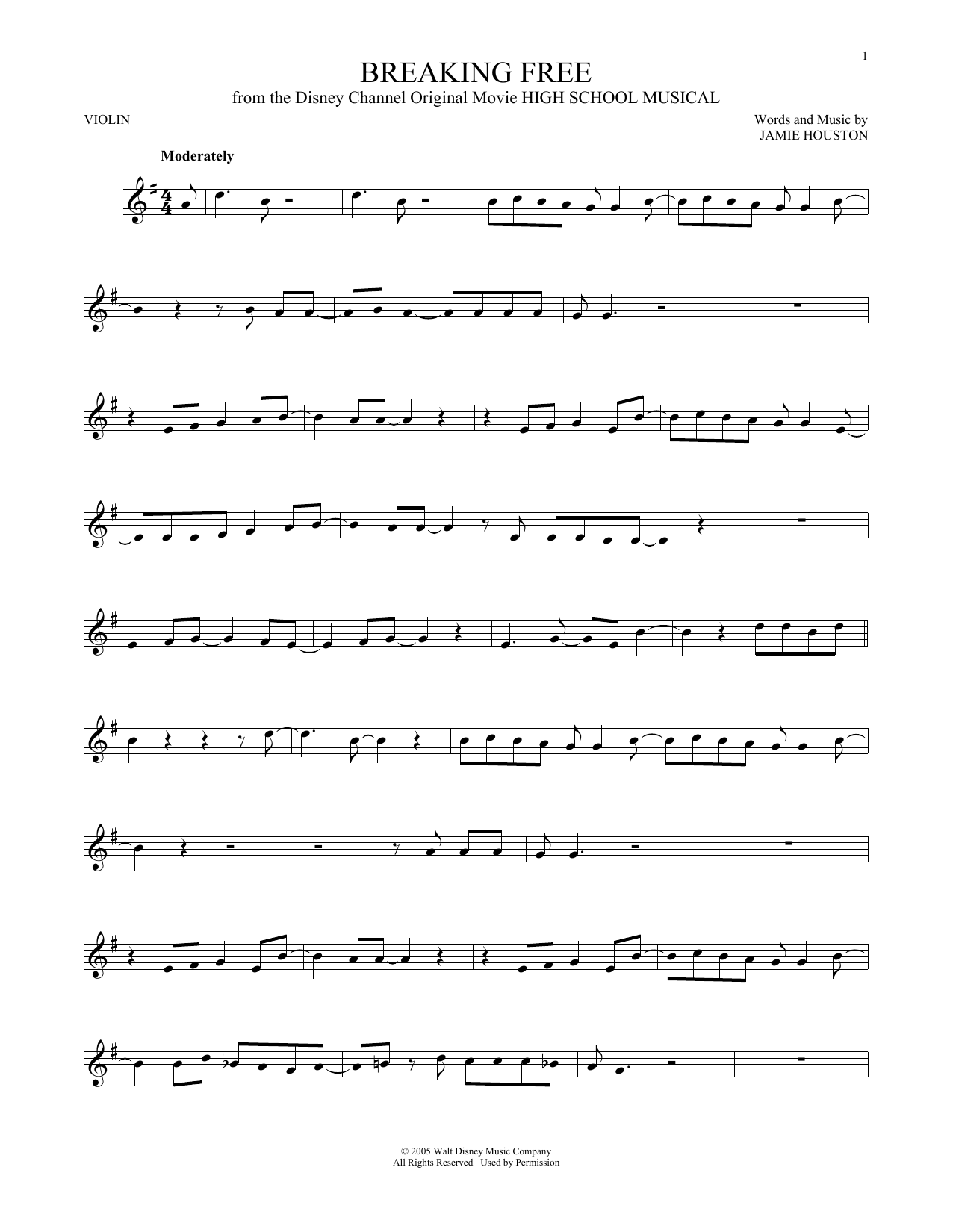 Breaking Free (from High School Musical) (Violin Solo) von Zac Efron & Vanessa Hudgens