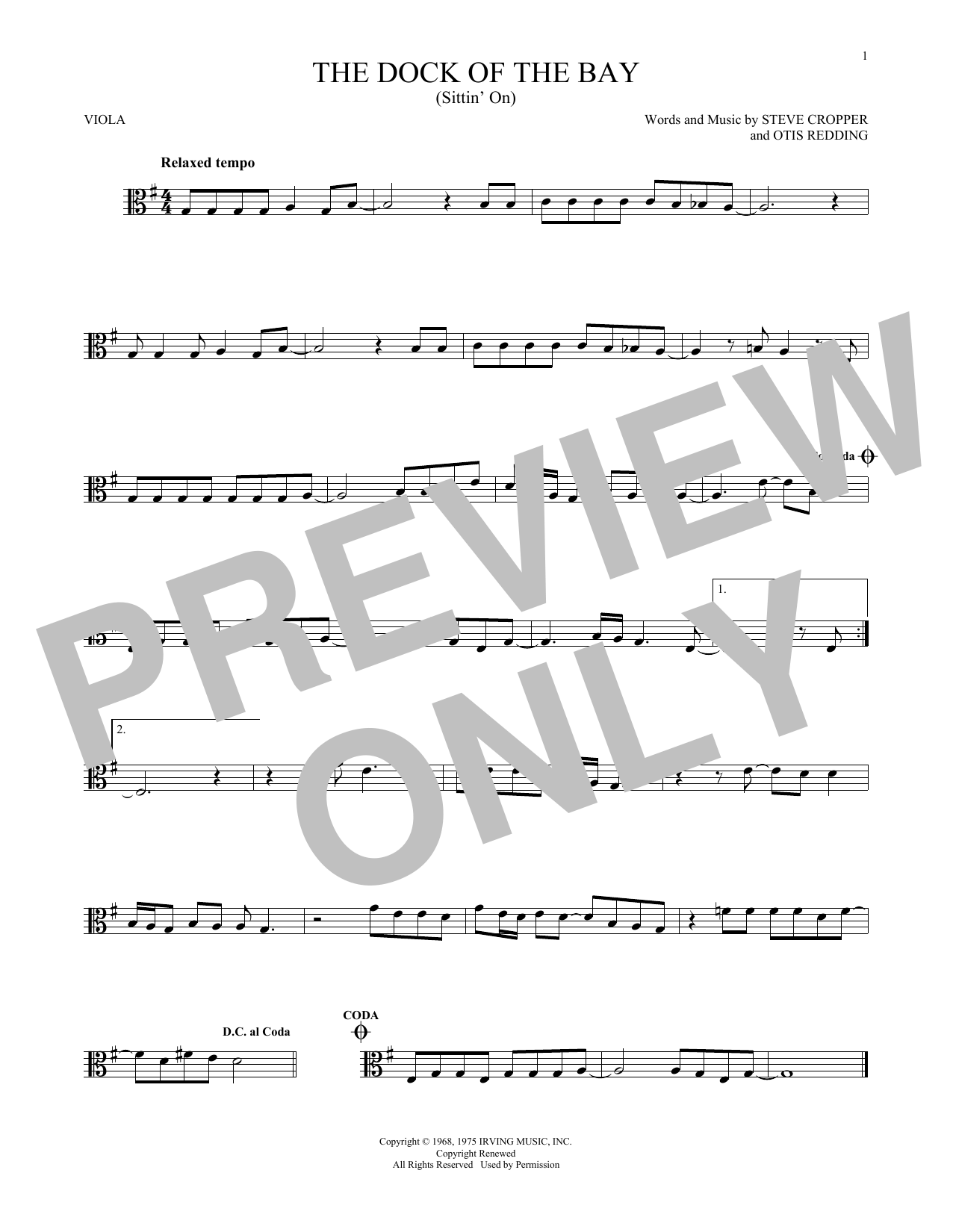 (Sittin' On) The Dock Of The Bay (Viola Solo) von Otis Redding