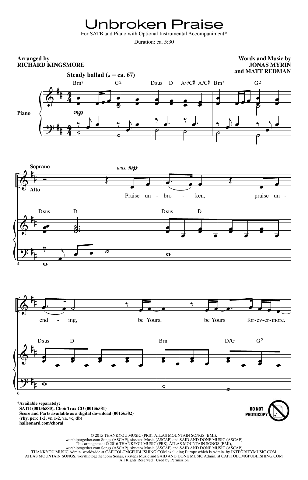 Unbroken Praise (SATB Choir) von Richard Kingsmore