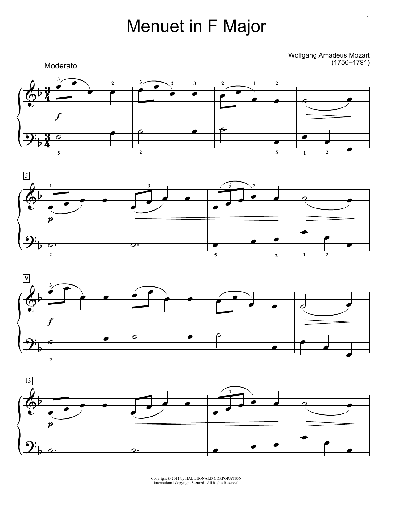 Minuet In F Major, K. 2 (Educational Piano) von Wolfgang Amadeus Mozart