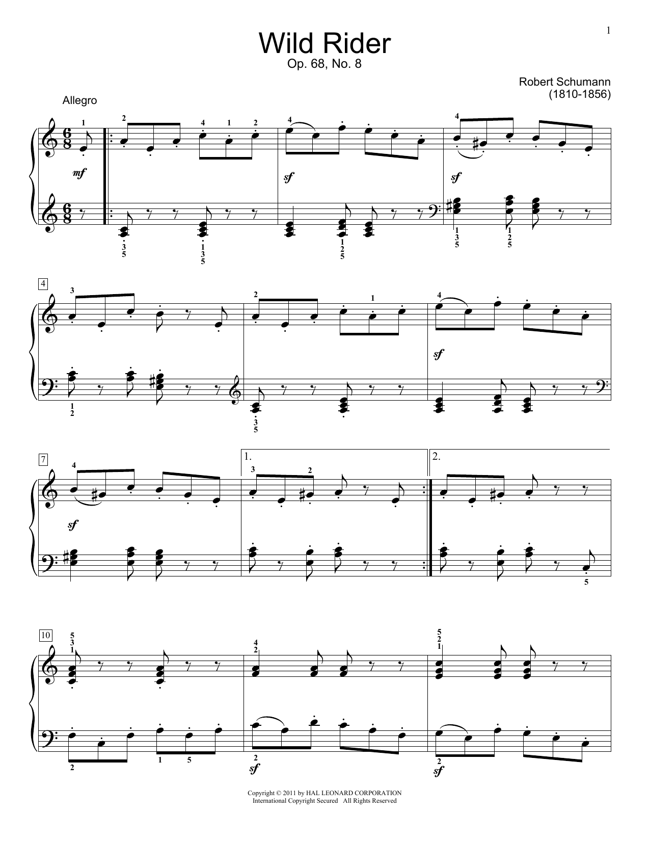 The Wild Horseman, Op. 68, No. 8 (Educational Piano) von Robert Schumann