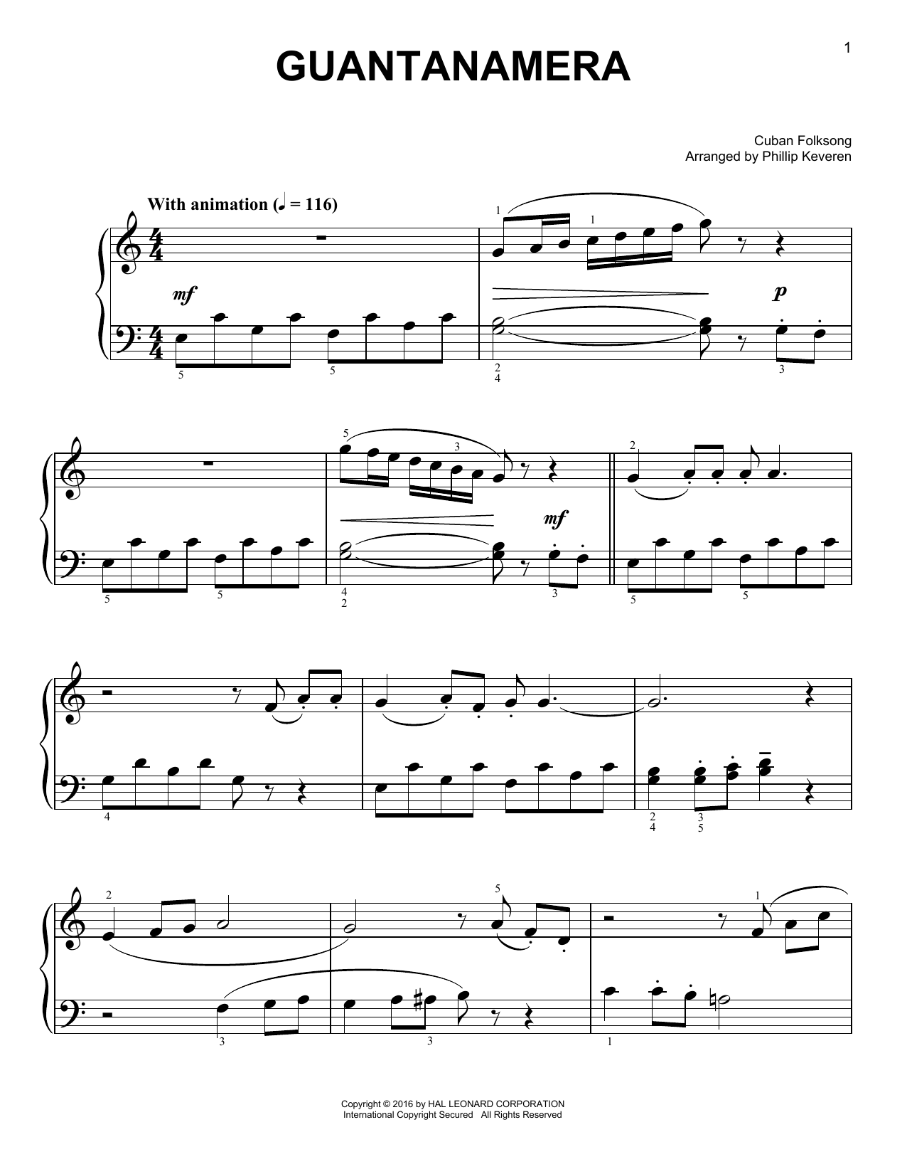 Guantanamera (Easy Piano) von Cuban Folksong