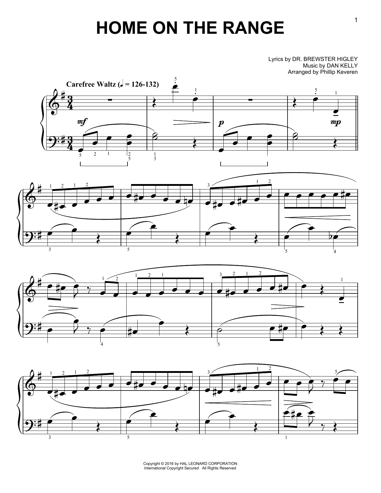 Home On The Range [Classical version] (arr. Phillip Keveren) (Easy Piano) von Dan Kelly
