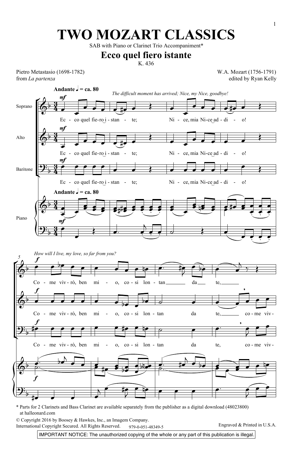 Two Mozart Classics (SAB Choir) von Ryan Kelly