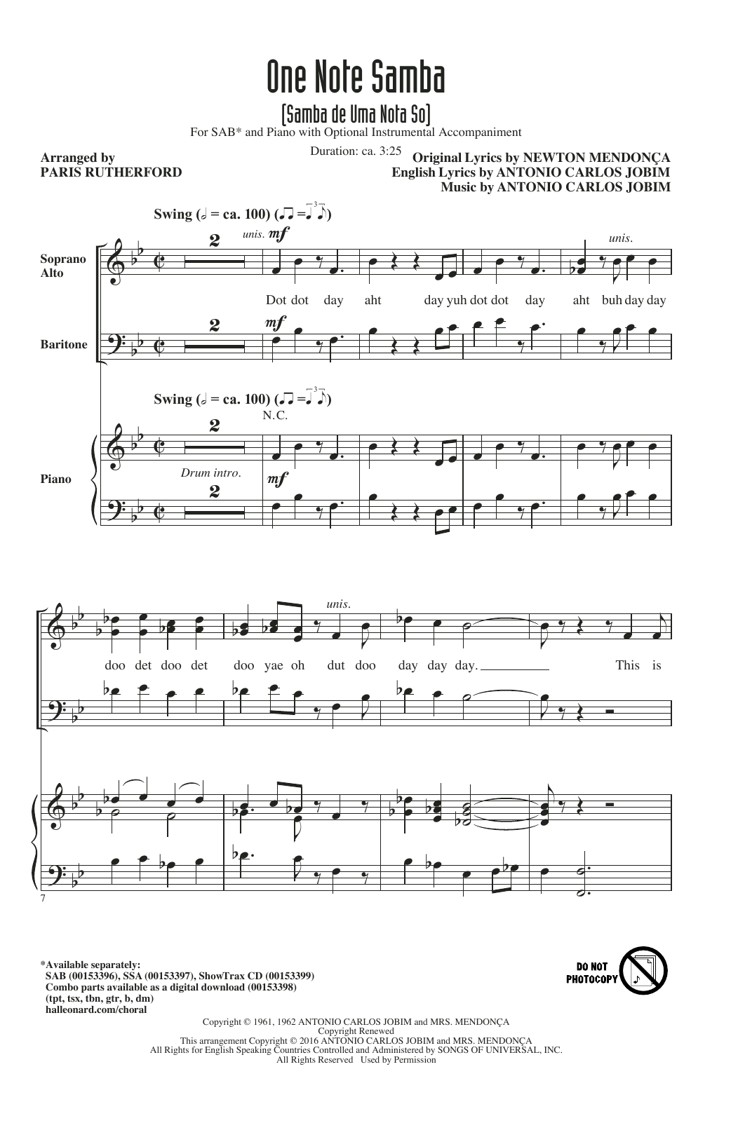 One Note Samba (Samba De Uma Nota So) (SAB Choir) von Paris Rutherford