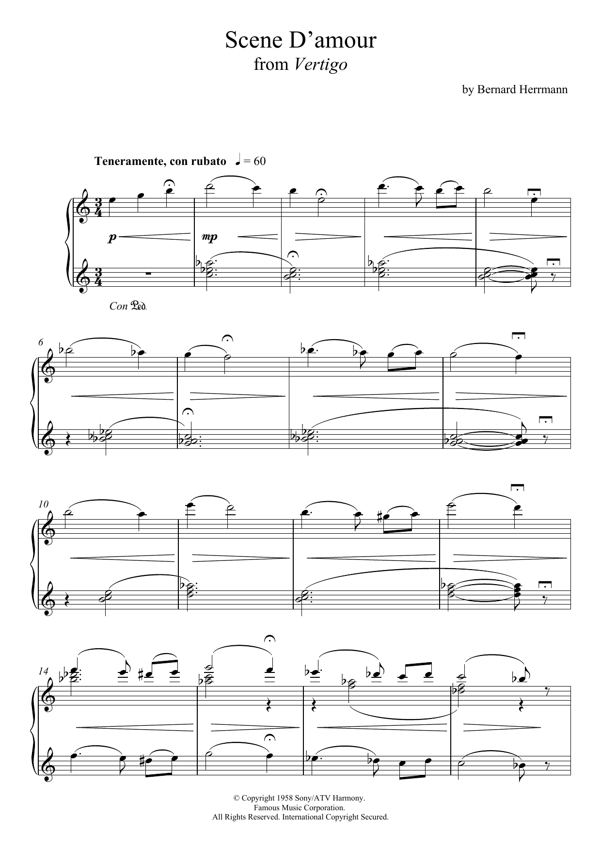 Scene D'amour From Vertigo (Piano Solo) von Bernard Herrmann