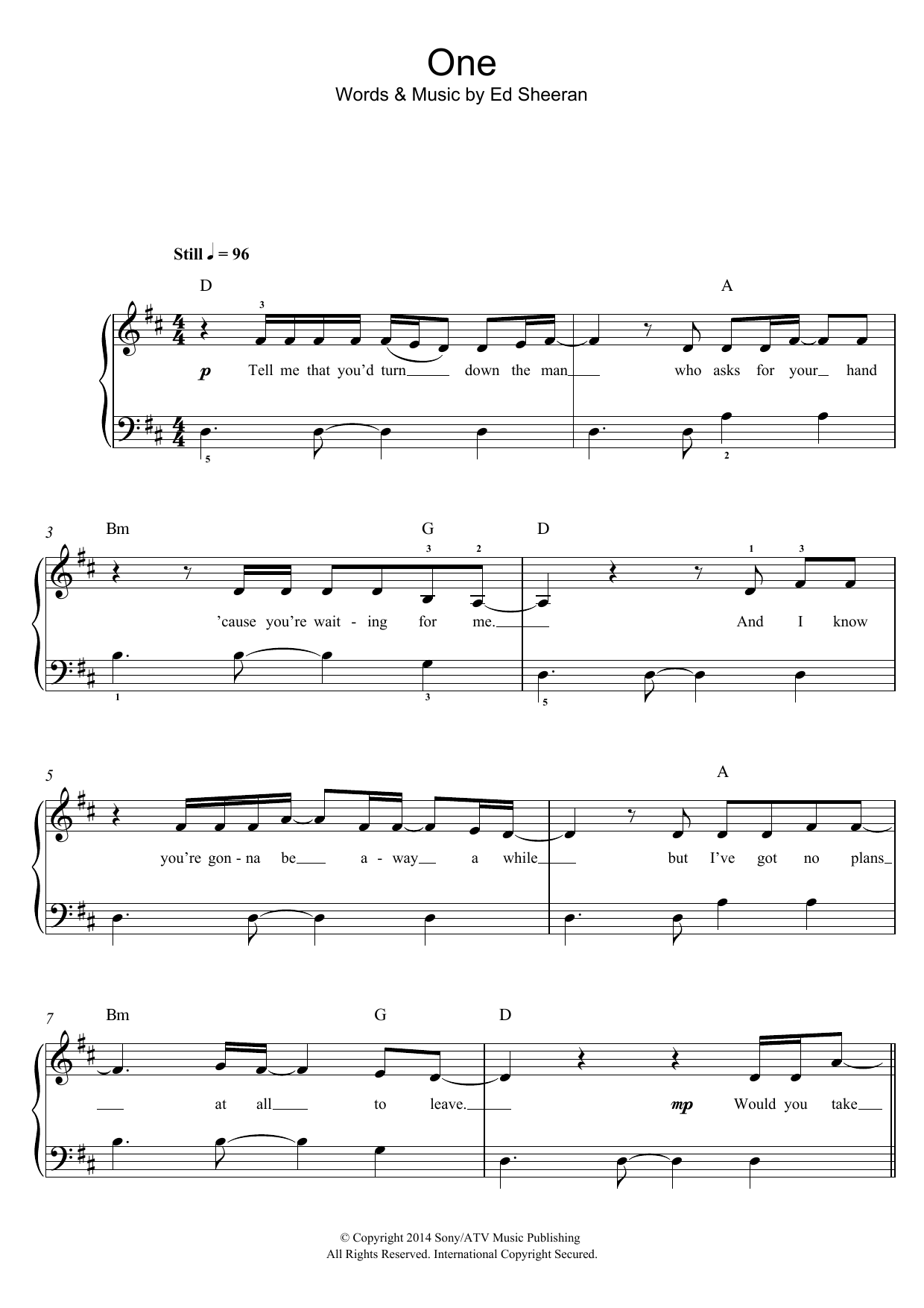 One (Easy Piano) von Ed Sheeran