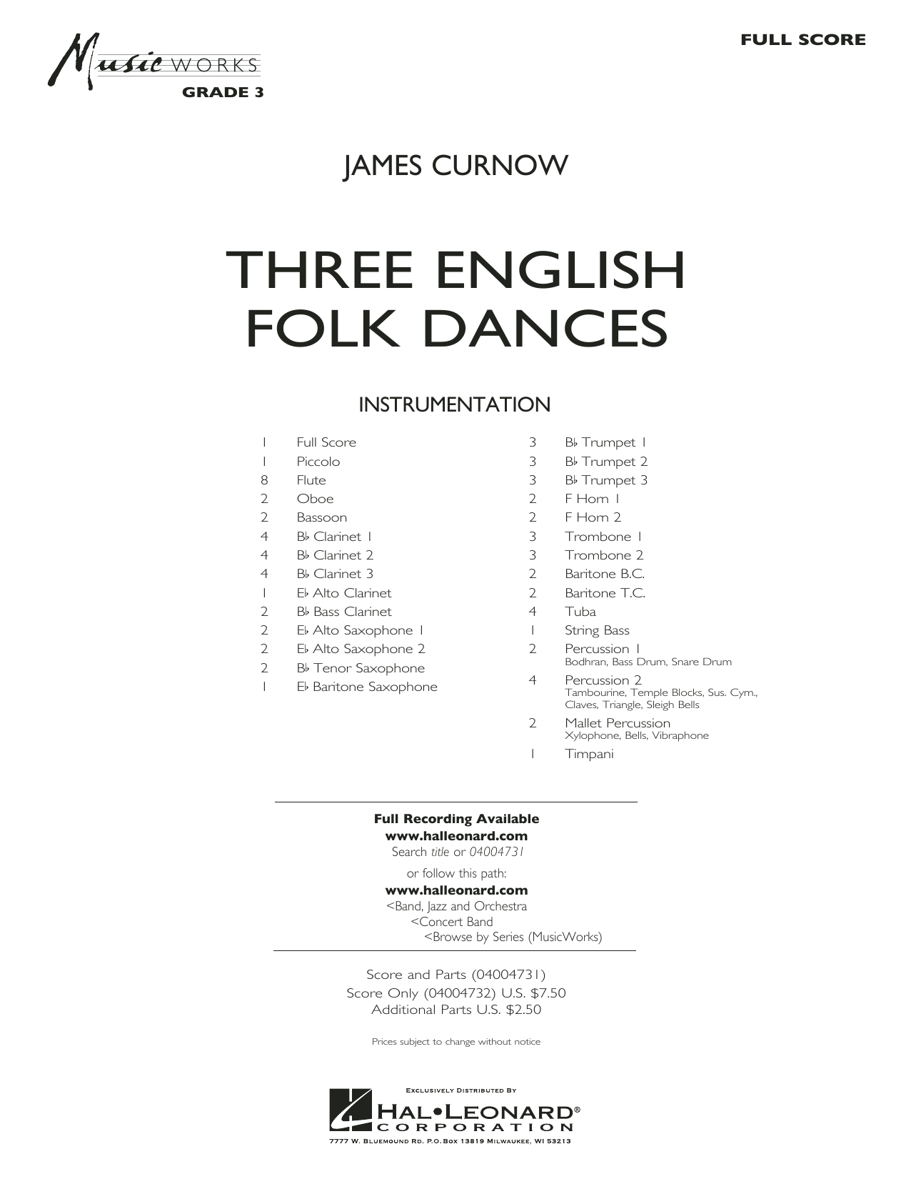 Three English Folk Dances - Conductor Score (Full Score) (Concert Band) von James Curnow