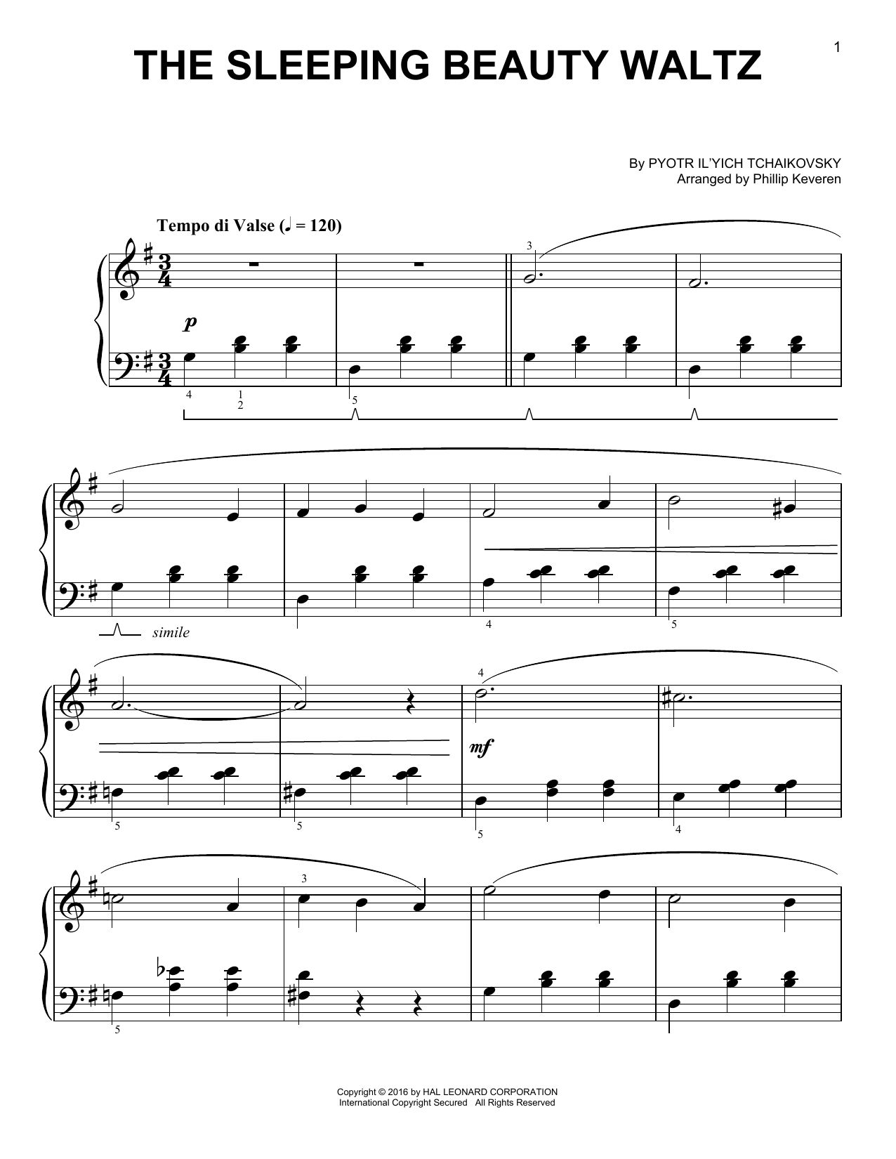The Sleeping Beauty Waltz (arr. Phillip Keveren) (Easy Piano) von Pyotr Il'yich Tchaikovsky