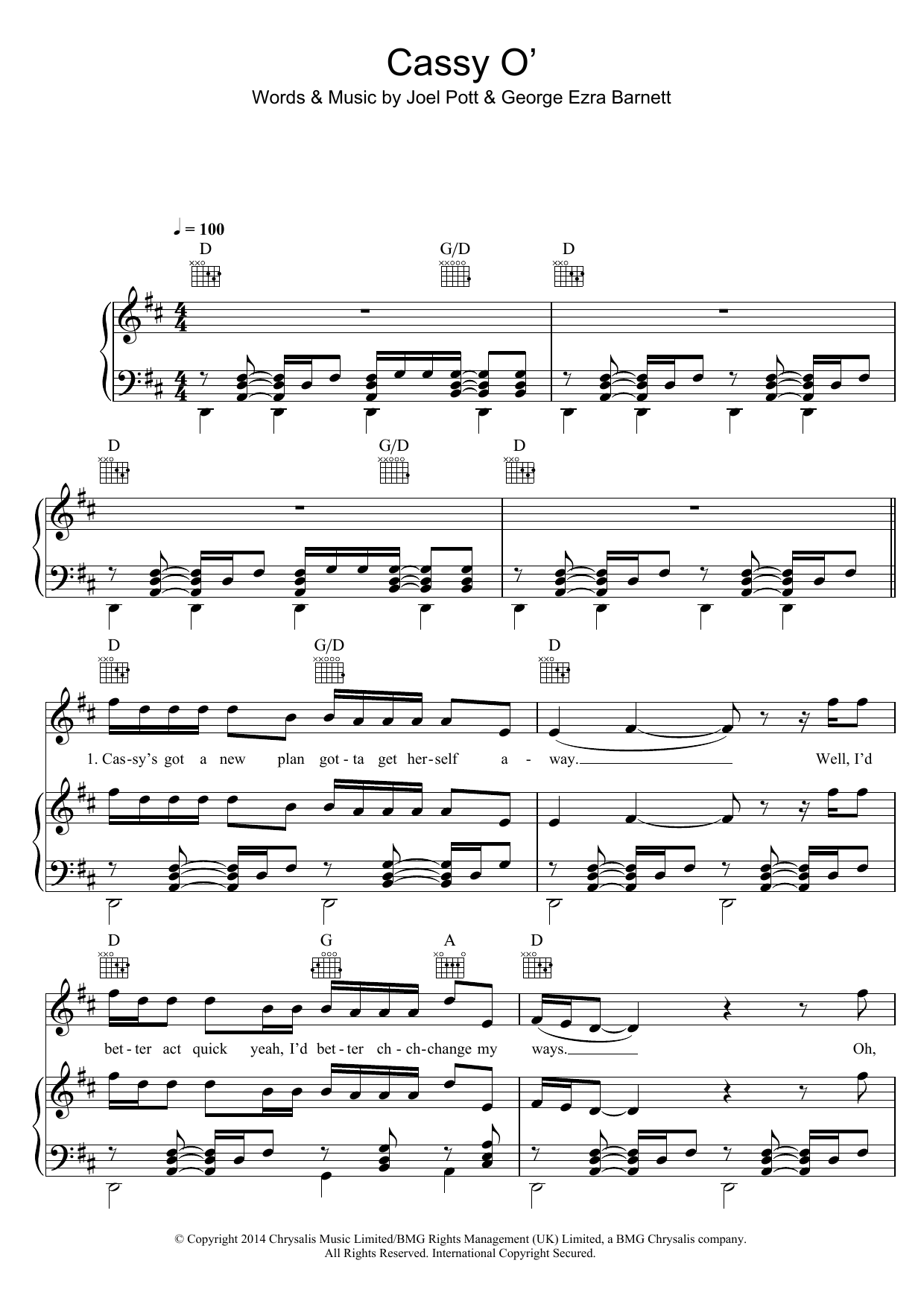 Cassy O' (Piano, Vocal & Guitar Chords) von George Ezra