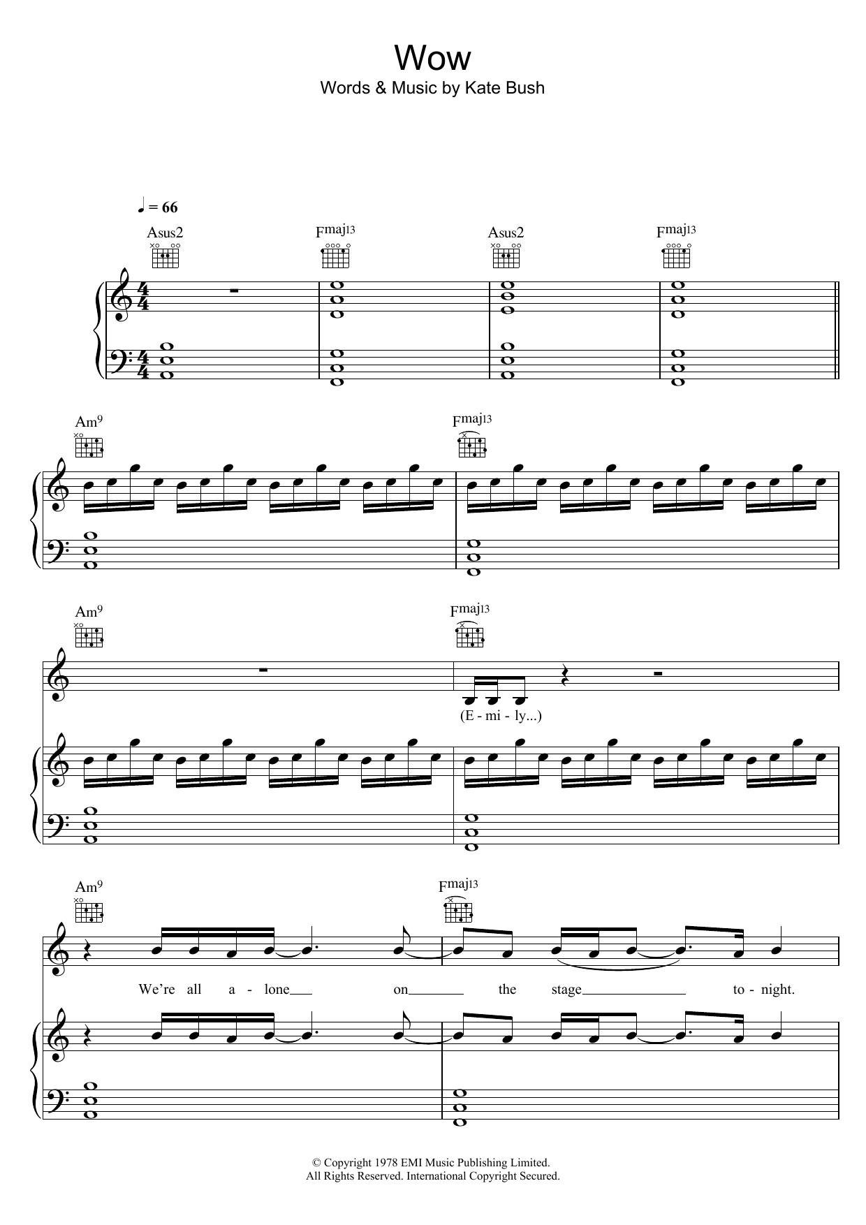 Wow (Piano, Vocal & Guitar Chords) von Kate Bush