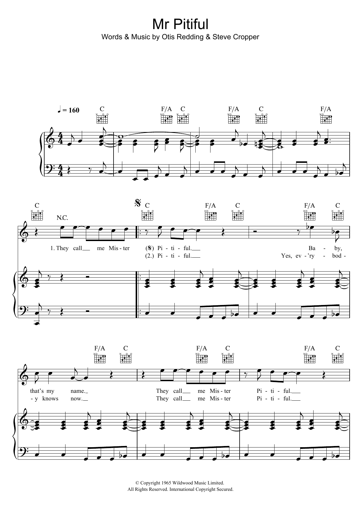 Mr. Pitiful (Piano, Vocal & Guitar Chords) von Otis Redding