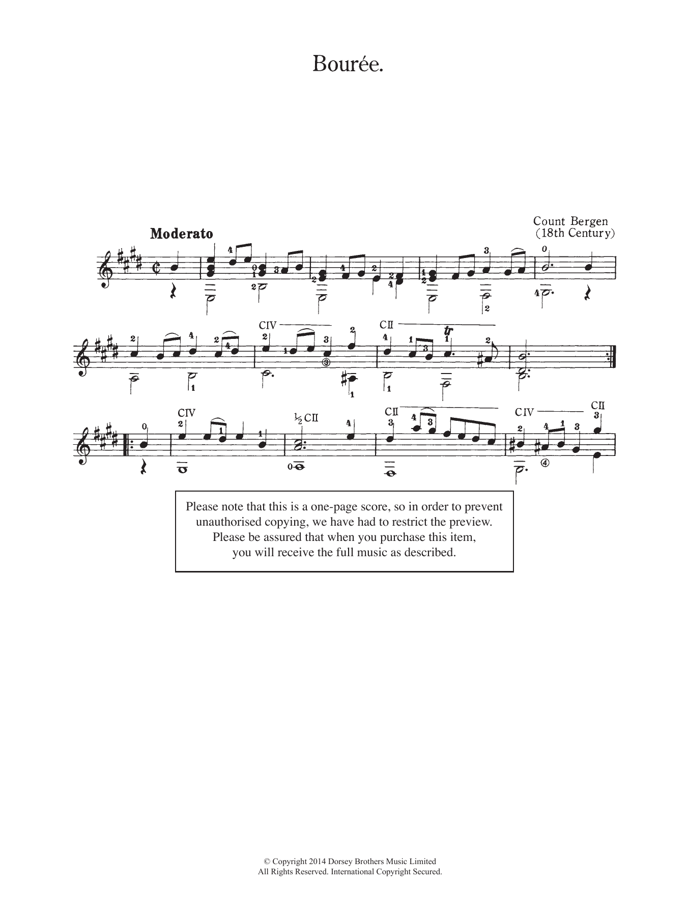 Bouree (Easy Guitar) von Count Bergen