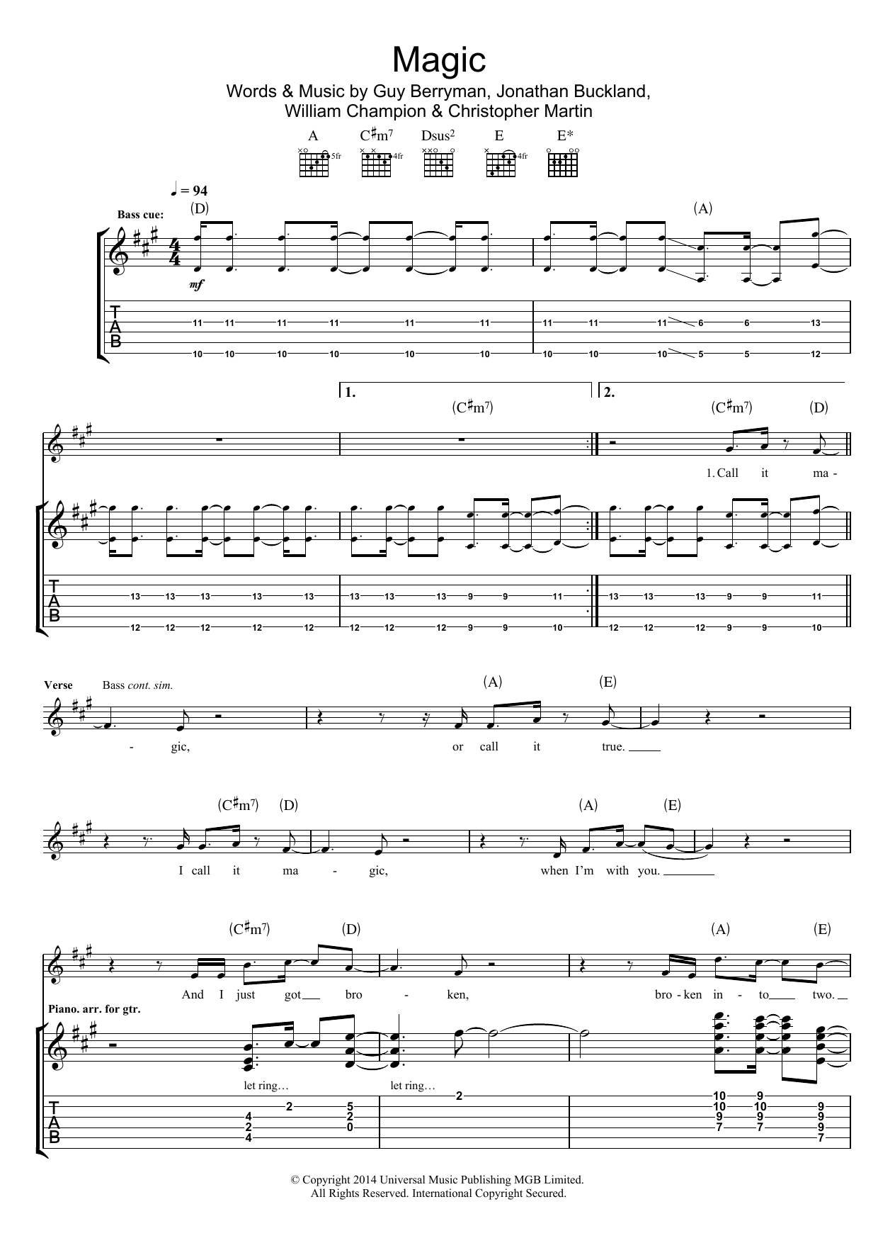 Magic (Guitar Tab) von Coldplay