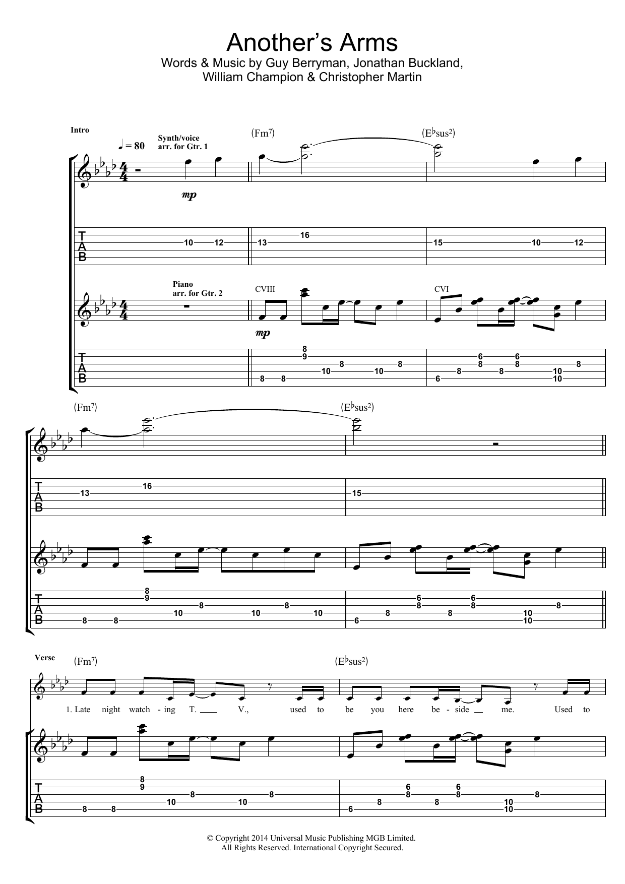 Another's Arms (Guitar Tab) von Coldplay