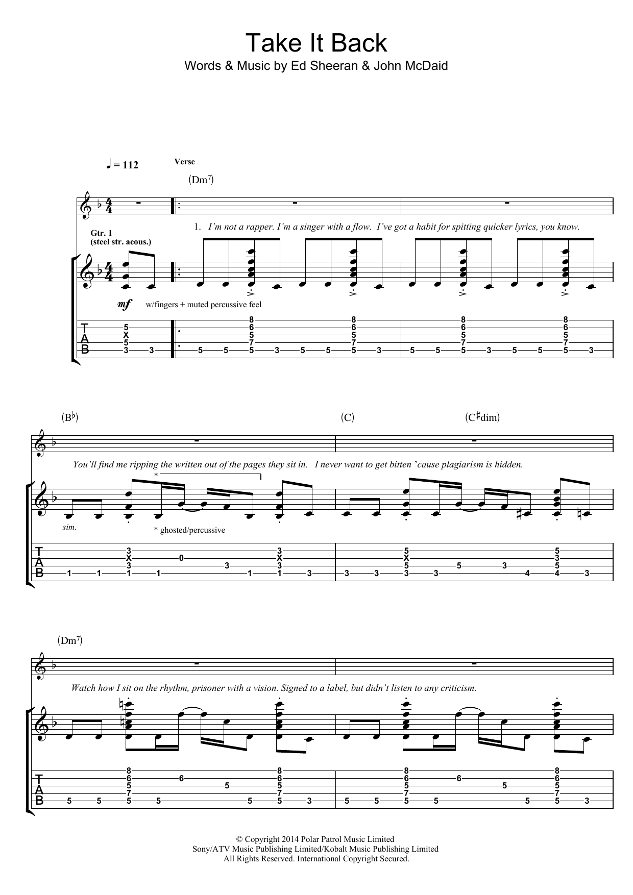 Take It Back (Guitar Tab) von Ed Sheeran