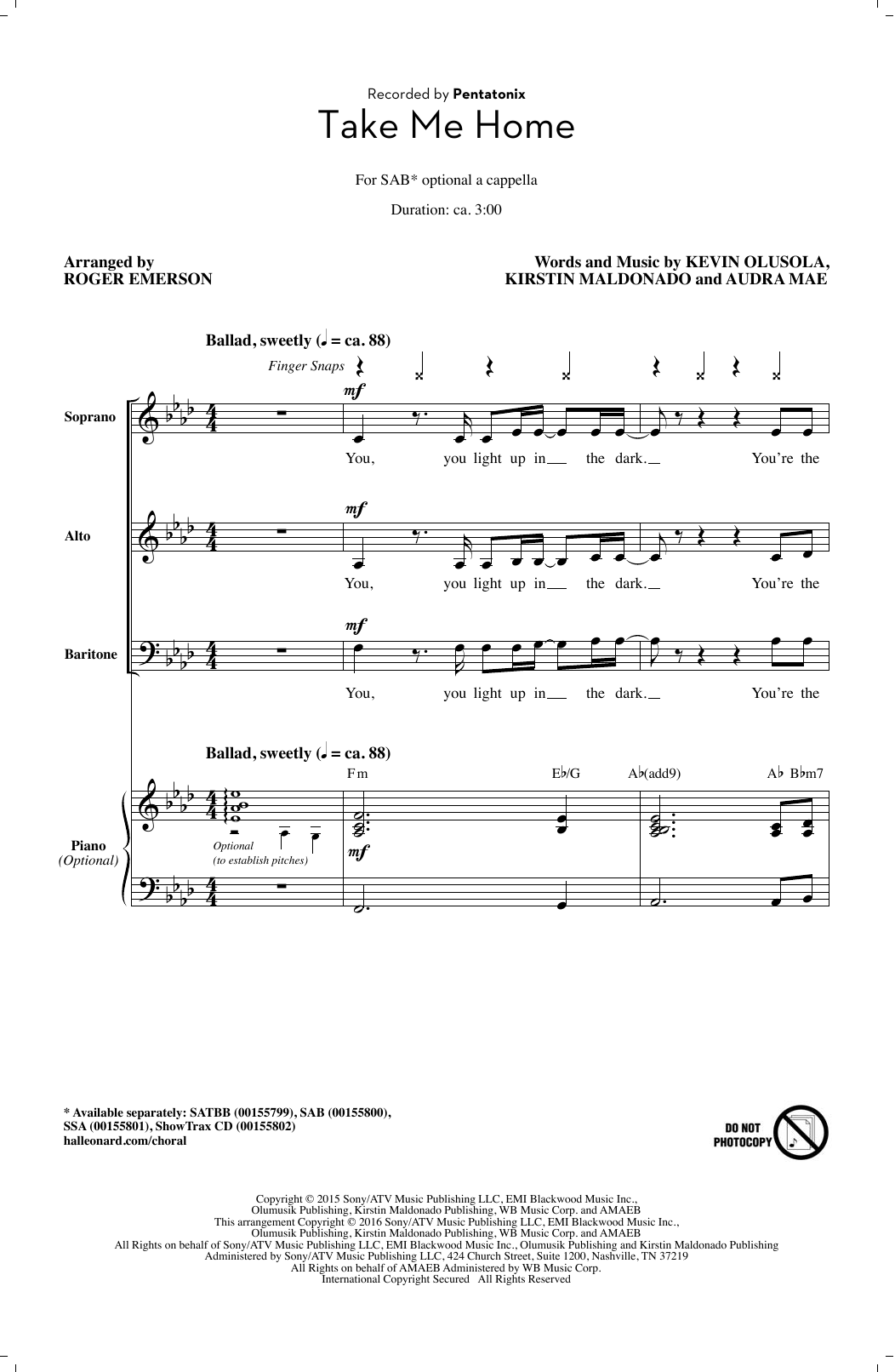 Take Me Home (arr. Roger Emerson) (SAB Choir) von Pentatonix