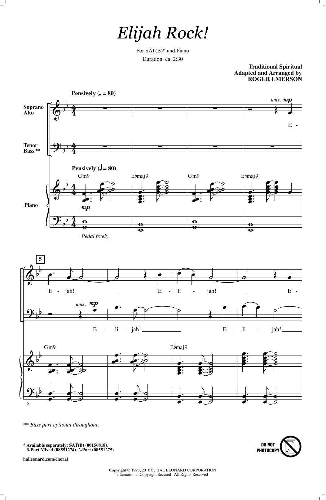 Elijah Rock (SATB Choir) von Roger Emerson
