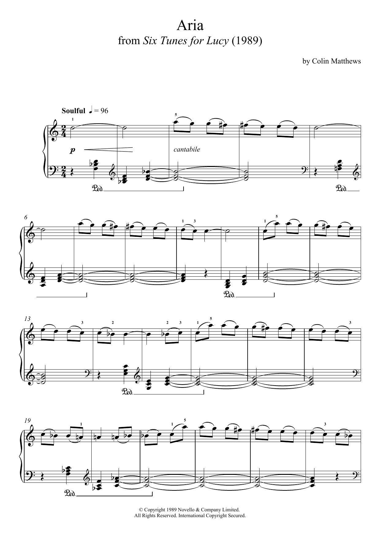 Aria (From Six Tunes For Lucy) (Piano Solo) von Colin Matthews